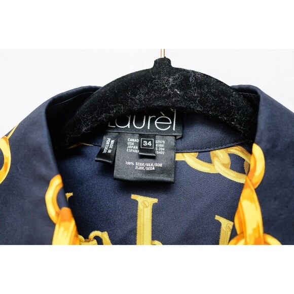 Laurel Escada Silk Blue button down shirt 34 chain link luxury Preppy - Picture 2 of 6